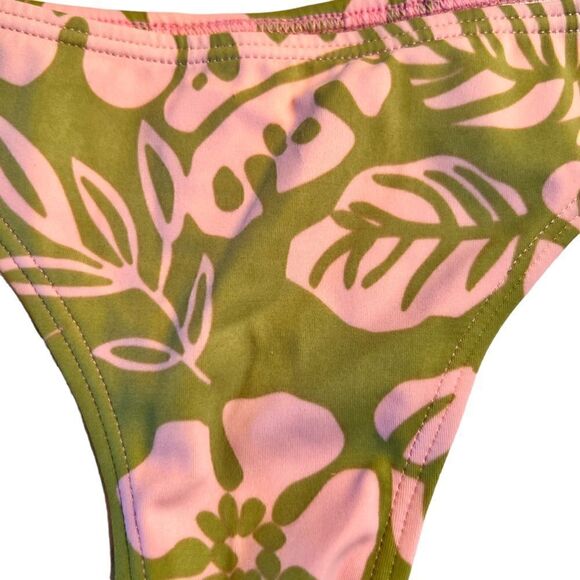 Xhilaration pink and green flower bikini top and bottom set L top S bottom ** - Picture 2 of 12